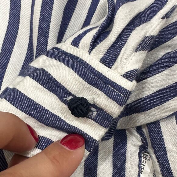 Zara Womens Size Small Stripe Button Down Shirt Nautical Crest Patch Long Sleeve - Picture 9 of 13